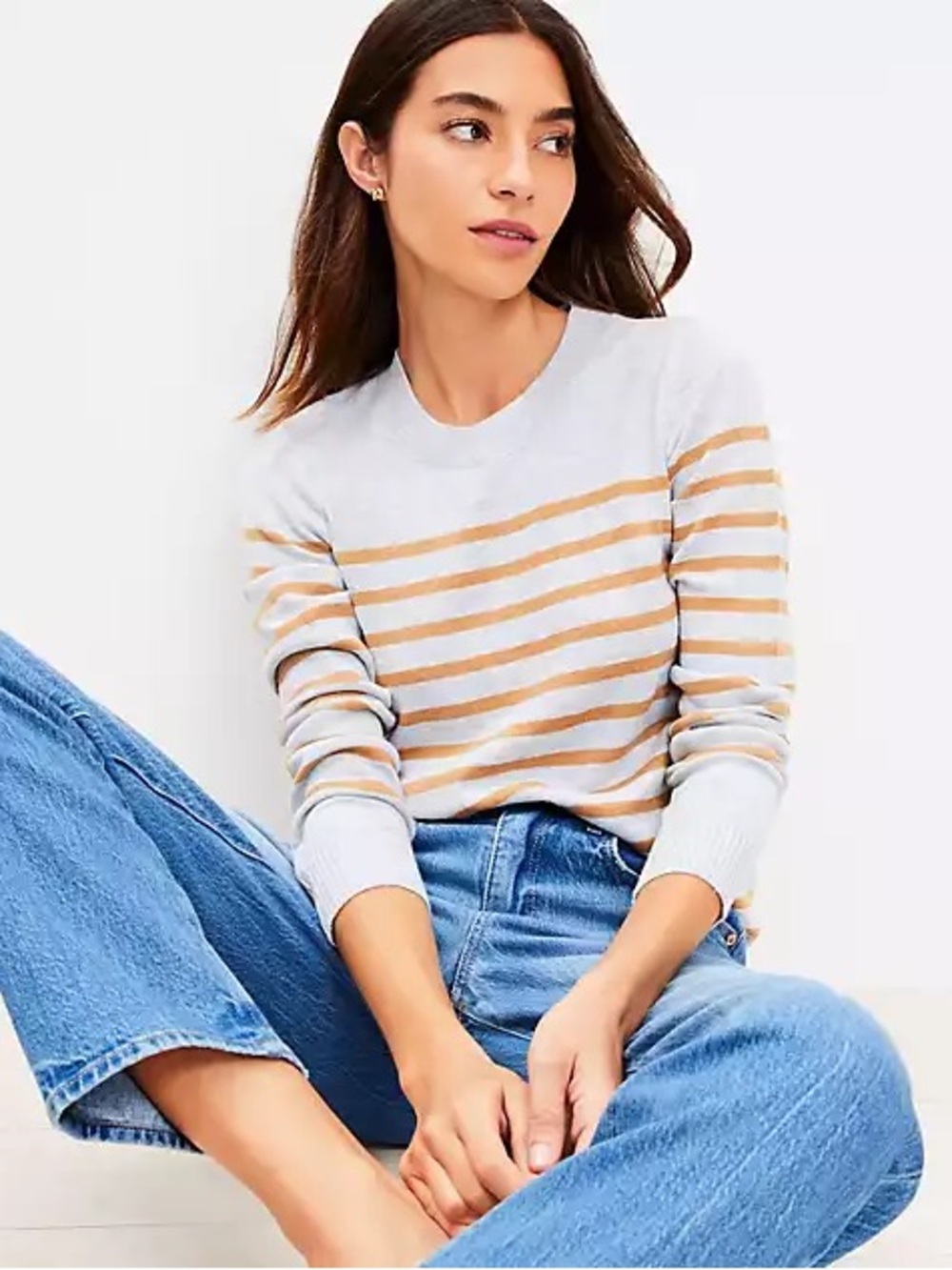 NWT$60 LOFT sz L Striped Luxe Knit Crewneck Sweater in silver melange